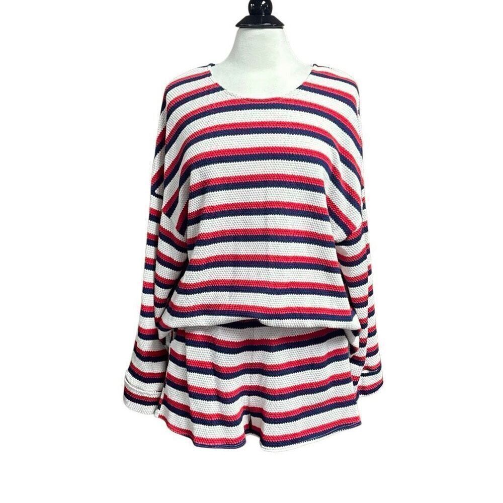 Show Me Your Mumu Womens Red White Blue Stripe Knit Shirt Set SzL NEW